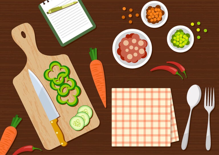 flat kitchen table for cooking suitable for banner, flyer, restaurant or cafe menu list, and more. flat design background
